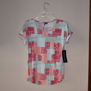 Ashley Blue Women's Multi-Color Paisley Short Sleeve Knit Top Size Small